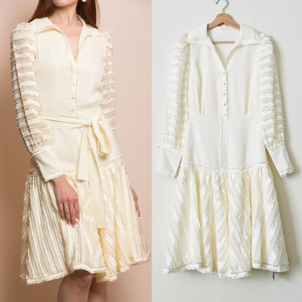 NWT Jessie Liu XS Chevron 3-dimensional pattern knee length dress in ivory